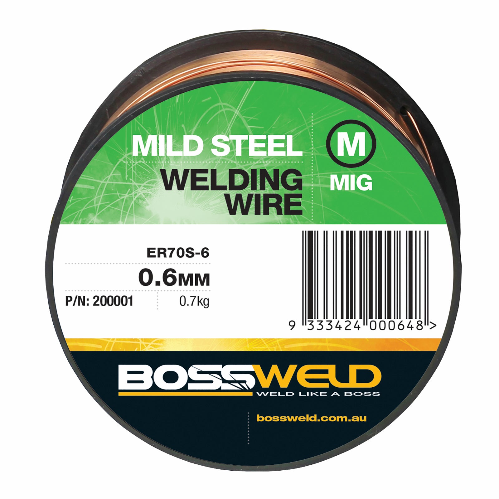 Bossweld 0.6mm x 0.7kg Mild Steel S6 MIG Wire - Copper Coated for Sheet Metal