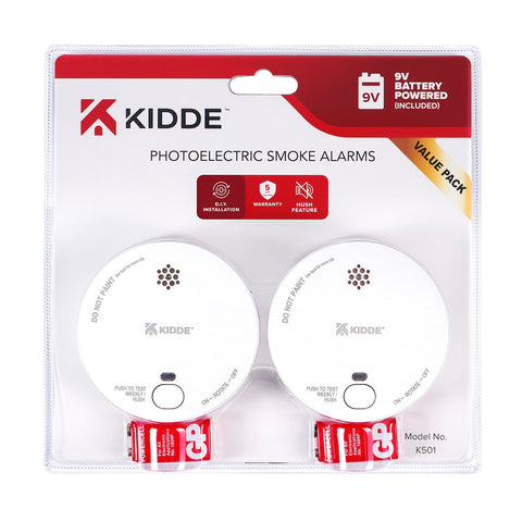 Kidde K501 Smoke Alarm 2 Pack - Photoelectric, 9V Battery, Easy Install, 5-Year Warranty - SuperSaverAU - view 1