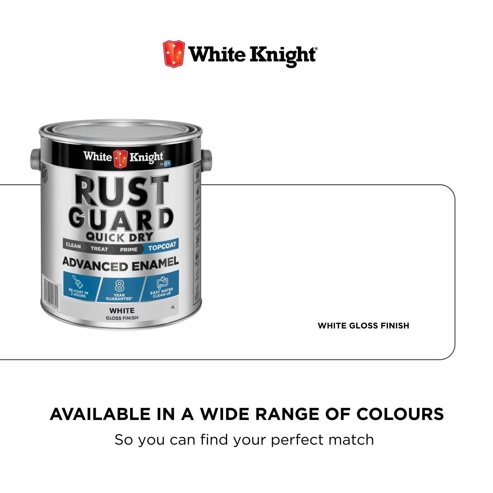White Knight Rust Guard 4L White Gloss Quick Dry Advanced Enamel Paint