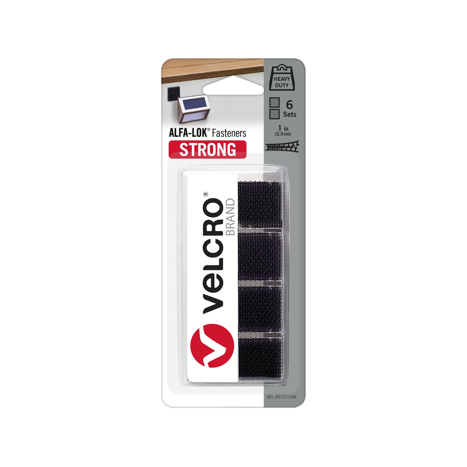VELCRO Brand ALFA-LOK Squares, Black, 25mm, 6 Pack, Self-Adhesive Fasteners