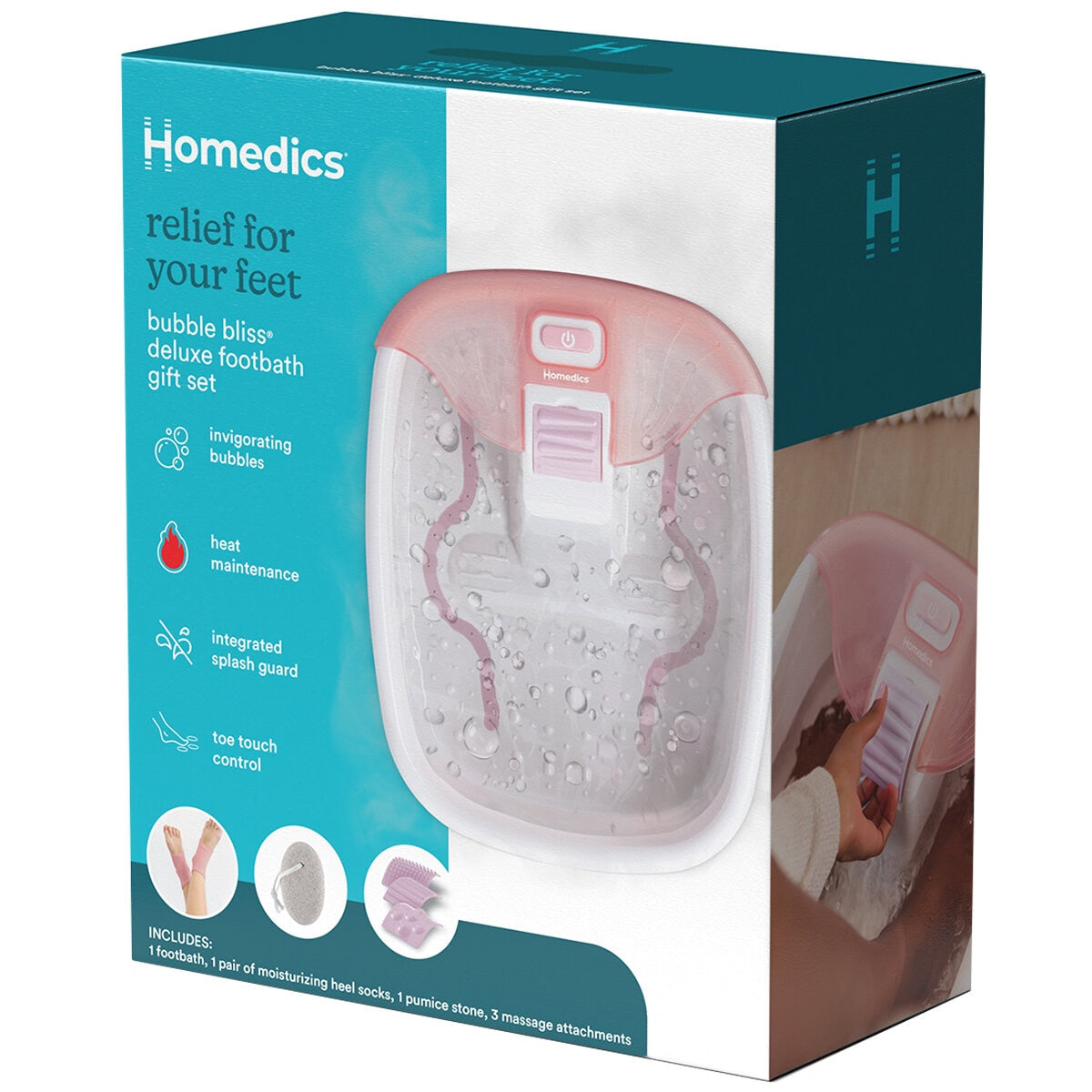 Homedics Bubble Bliss Deluxe Foot Spa FB-54-AU with Heat, Massage & Attachments - SuperSaverAU - view 6