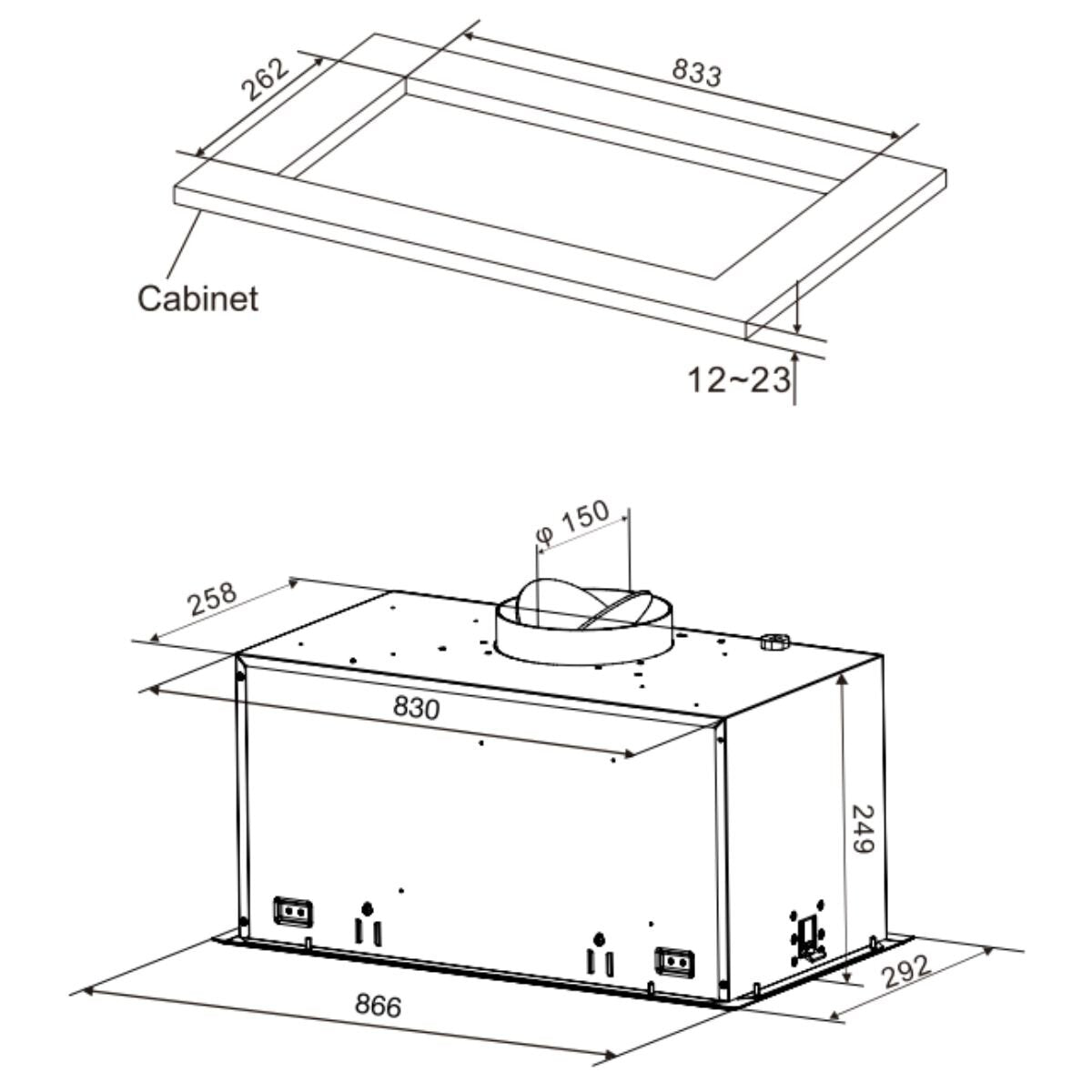 Westinghouse 86cm integrated undermount rangehood - dark stainless steel, Hob2Hood, 800m³/h - WRI825BC