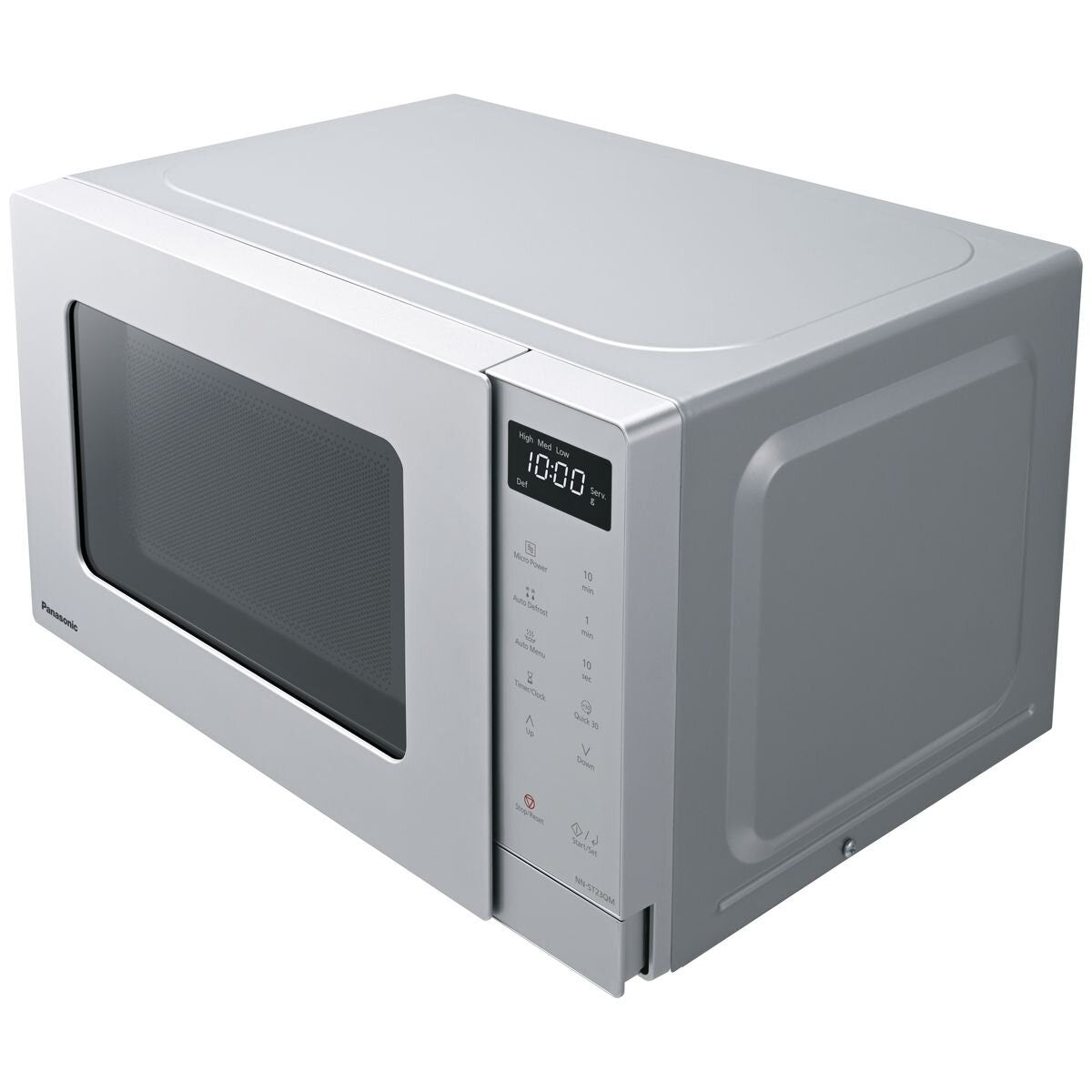 Panasonic 20L compact microwave oven - 800W, silver, 8 auto menus, auto defrost, Quick 30 - NN-ST23QMQPQ