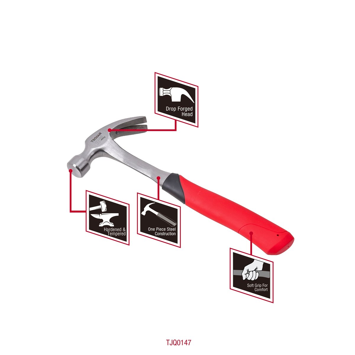 Trojan 16oz (450g) Steel Handle Claw Hammer
