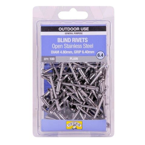 Otter Open Stainless Steel Blind Rivets 4 8 x 6 4mm 100 Pack - SuperSaverAU - view 1