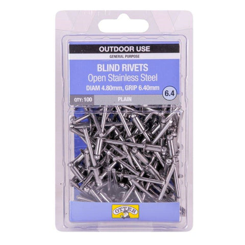 Otter 4.8 x 6.4mm Open Stainless Steel Blind Rivets 100 Pack
