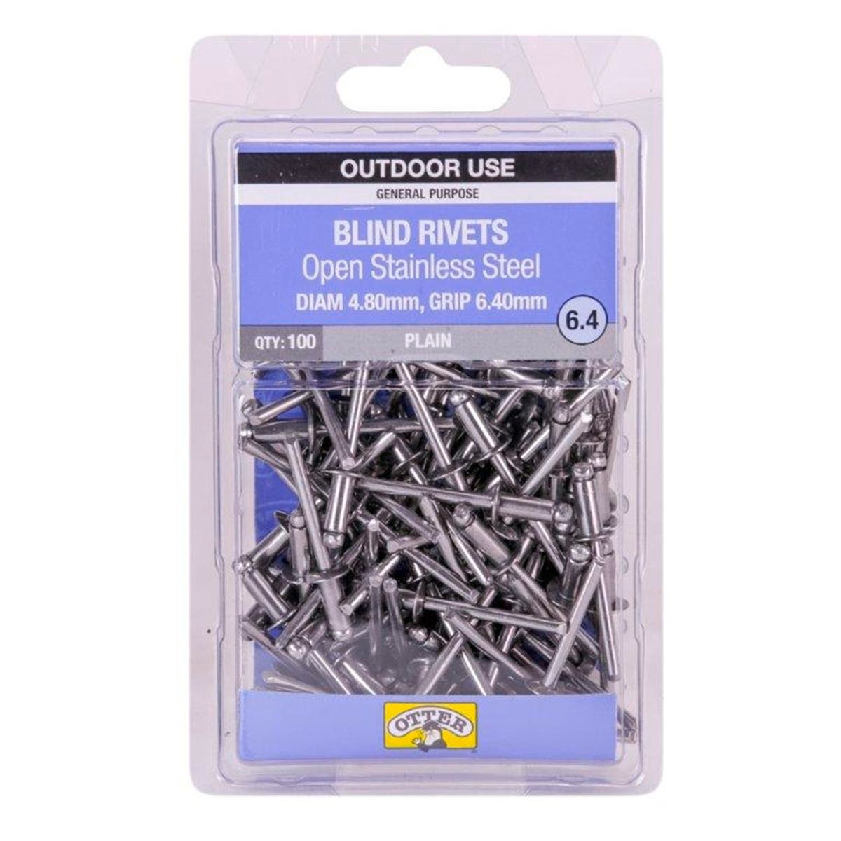 Otter 4.8 x 6.4mm Open Stainless Steel Blind Rivets 100 Pack