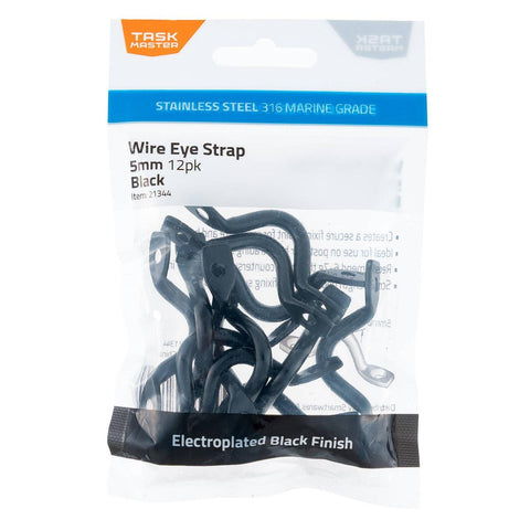 Taskmaster 5mm Black Stainless Steel Wire Eye Strap - 12 Pack - Durable Anchoring - SuperSaverAU - view 1