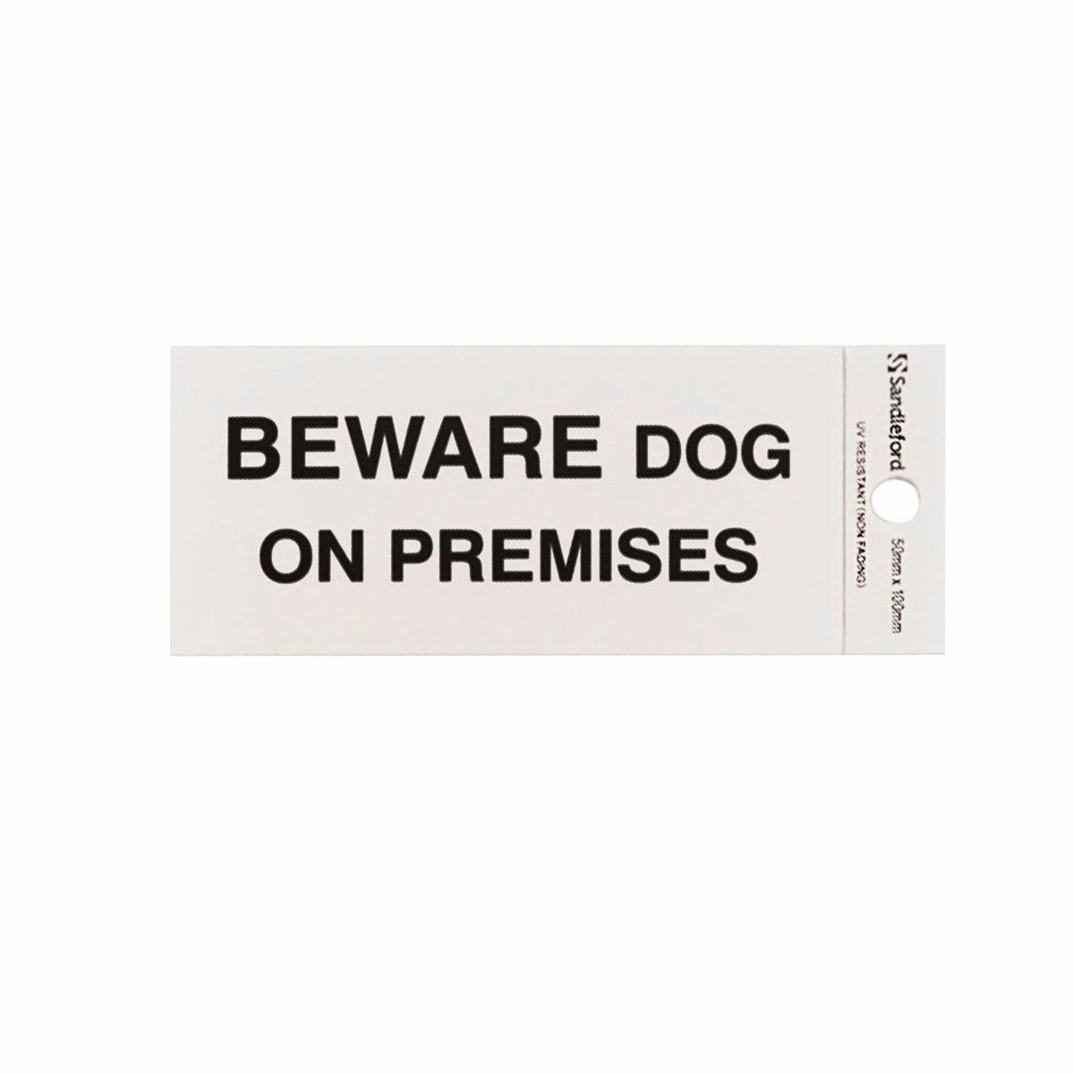 Sandleford 100 x 50mm Beware Dog On Premises Silver Self Adhesive Sign