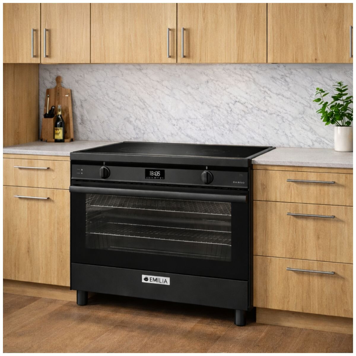 Emilia 90cm Freestanding Induction Oven 140L - Matt Black, Five-Zone Cooktop with Boost - EMIND96MB