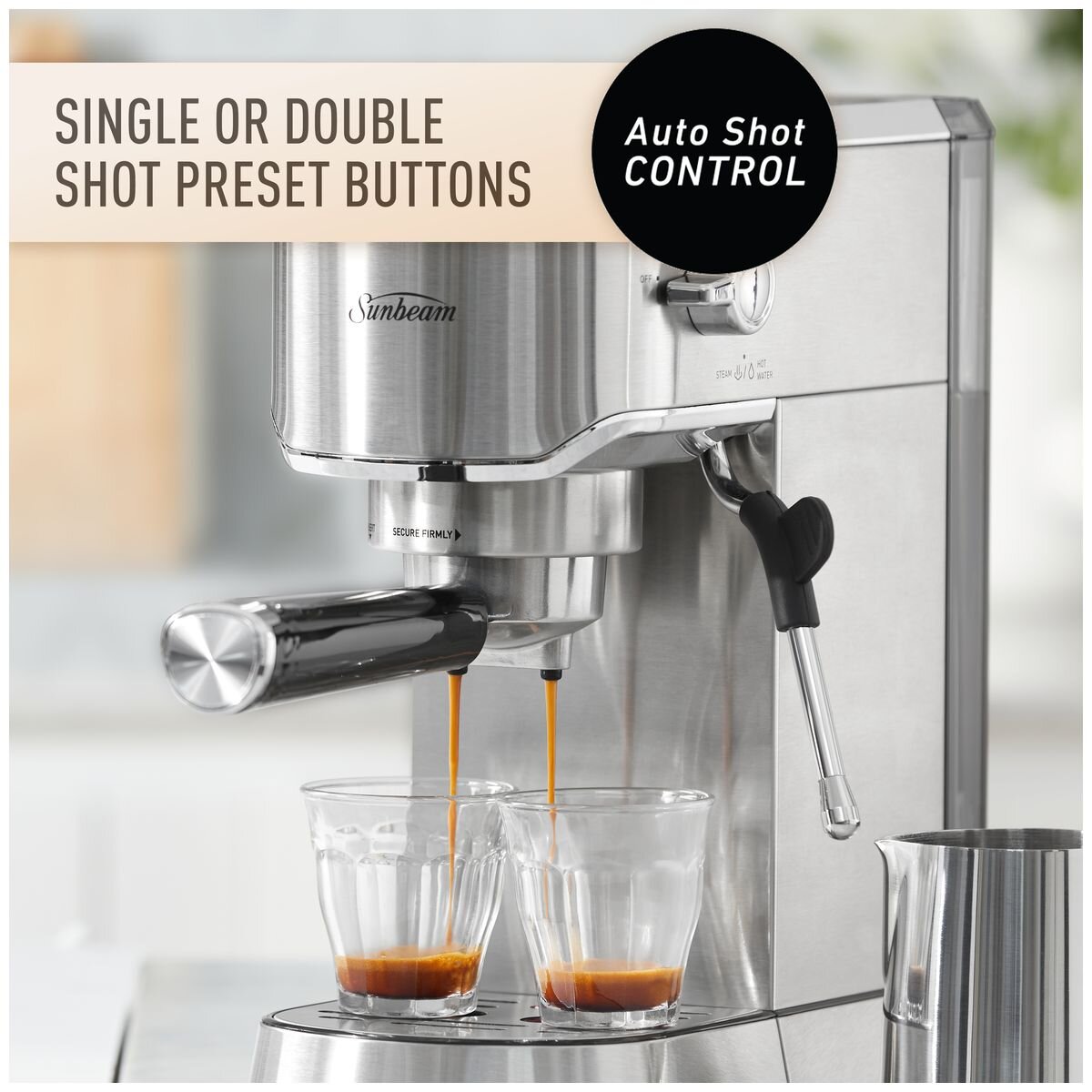 Sunbeam Compact Barista espresso machine 1L - Stainless steel, thermoblock heating, 15 bar pump - EMM2900SS