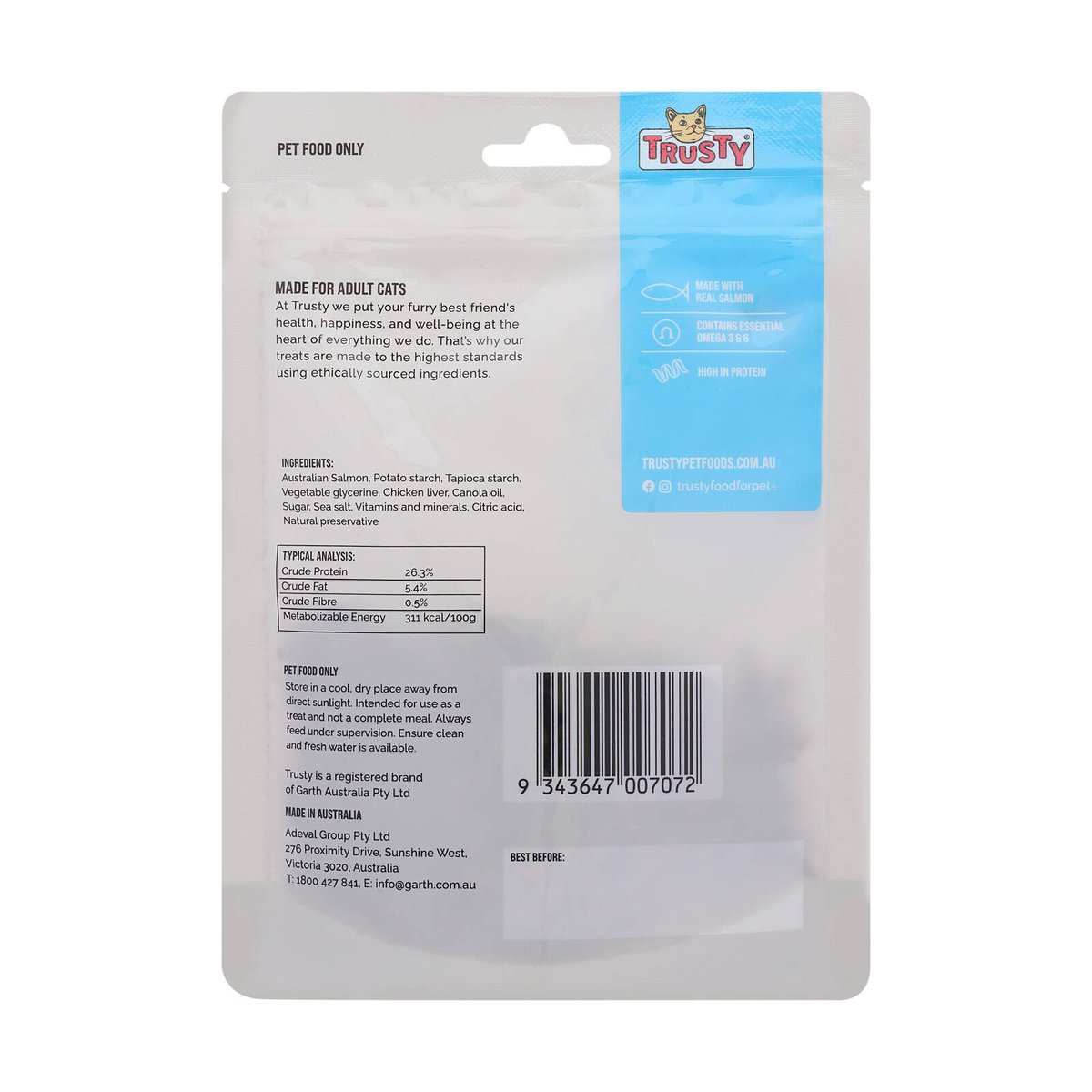 Trusty Cat Treats with Salmon - 100g - High Protein - Grain Free - Adult - SuperSaverAU - view 2