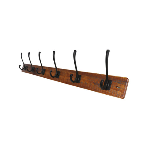 Adoored Rustic Board Deco Hook Rack 950mm, 6 Black Hooks for Hallways