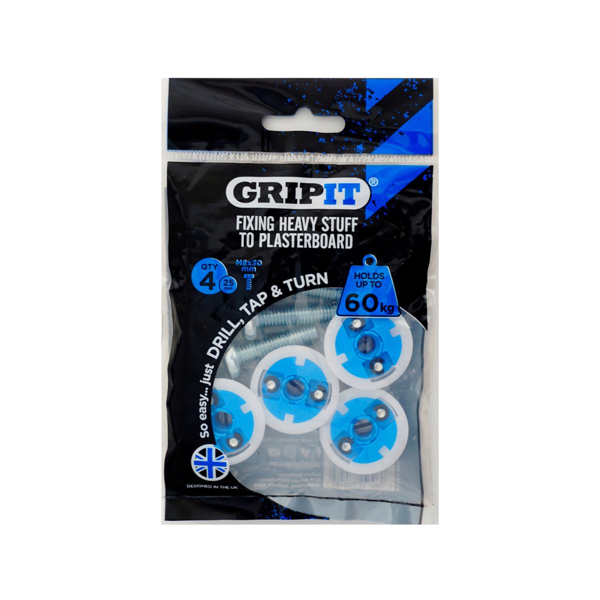 GripIt 25mm Blue Plasterboard Fixing - 4 Pack