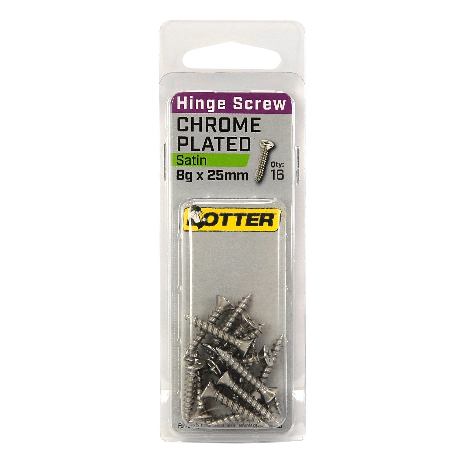 Otter 8 x 25mm Satin Chrome Hinge Screws Countersunk - 16 Pack