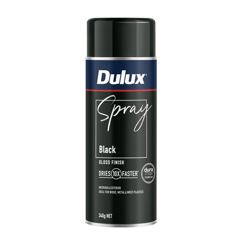 Dulux 340g Black Gloss Finish Spray Paint, High-Gloss Black, Indoor & Outdoor