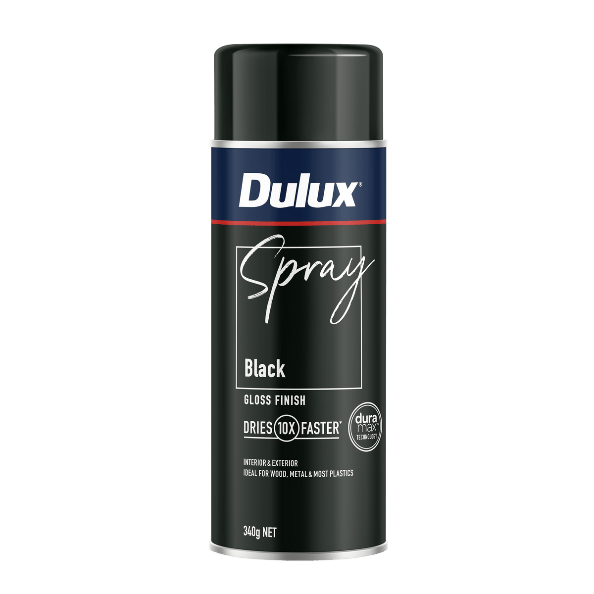 Dulux 340g Black Gloss Finish Spray Paint, High-Gloss Black, Indoor & Outdoor
