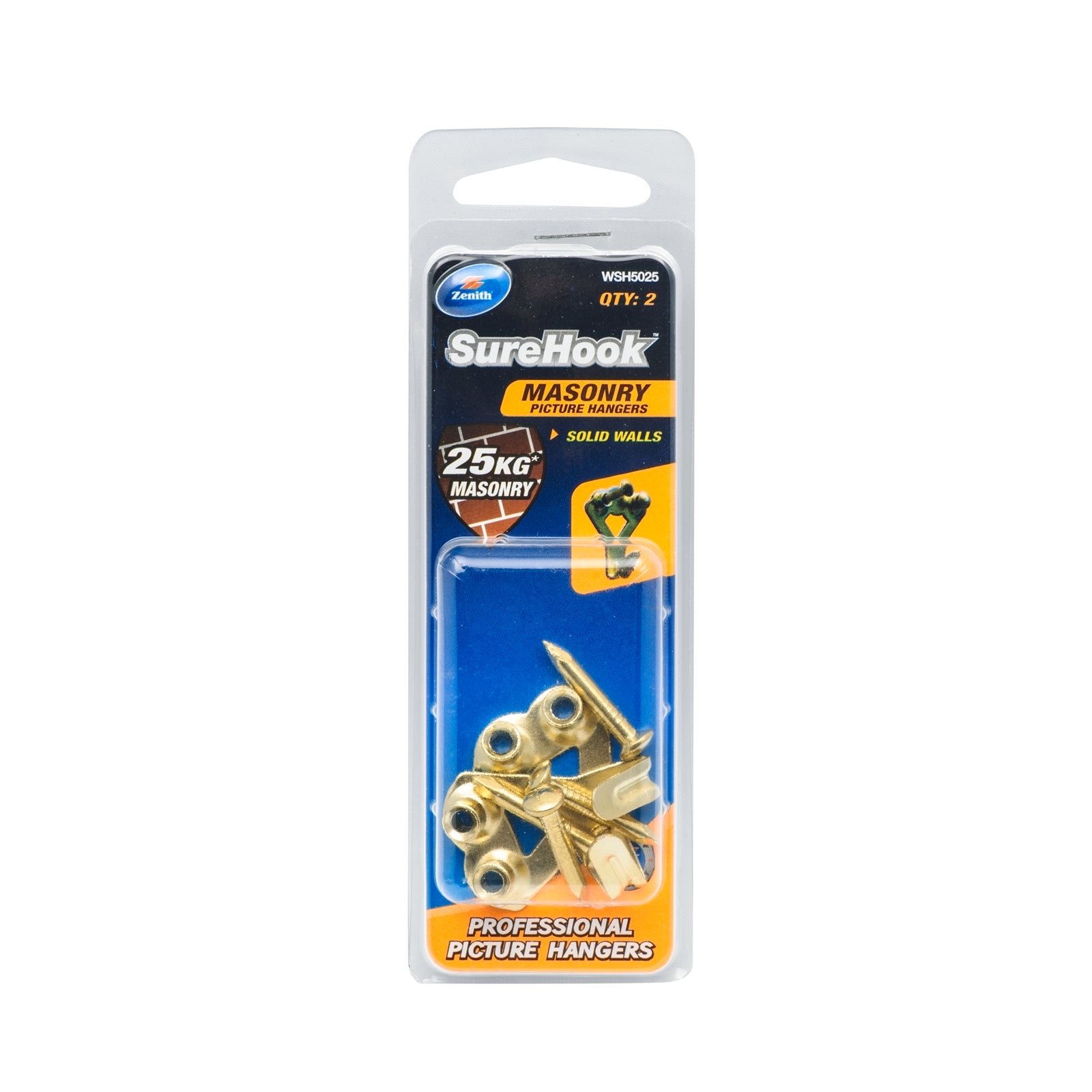 Zenith Brass Plated SureHook Masonry Picture Hanger 25kg - 2 Pack