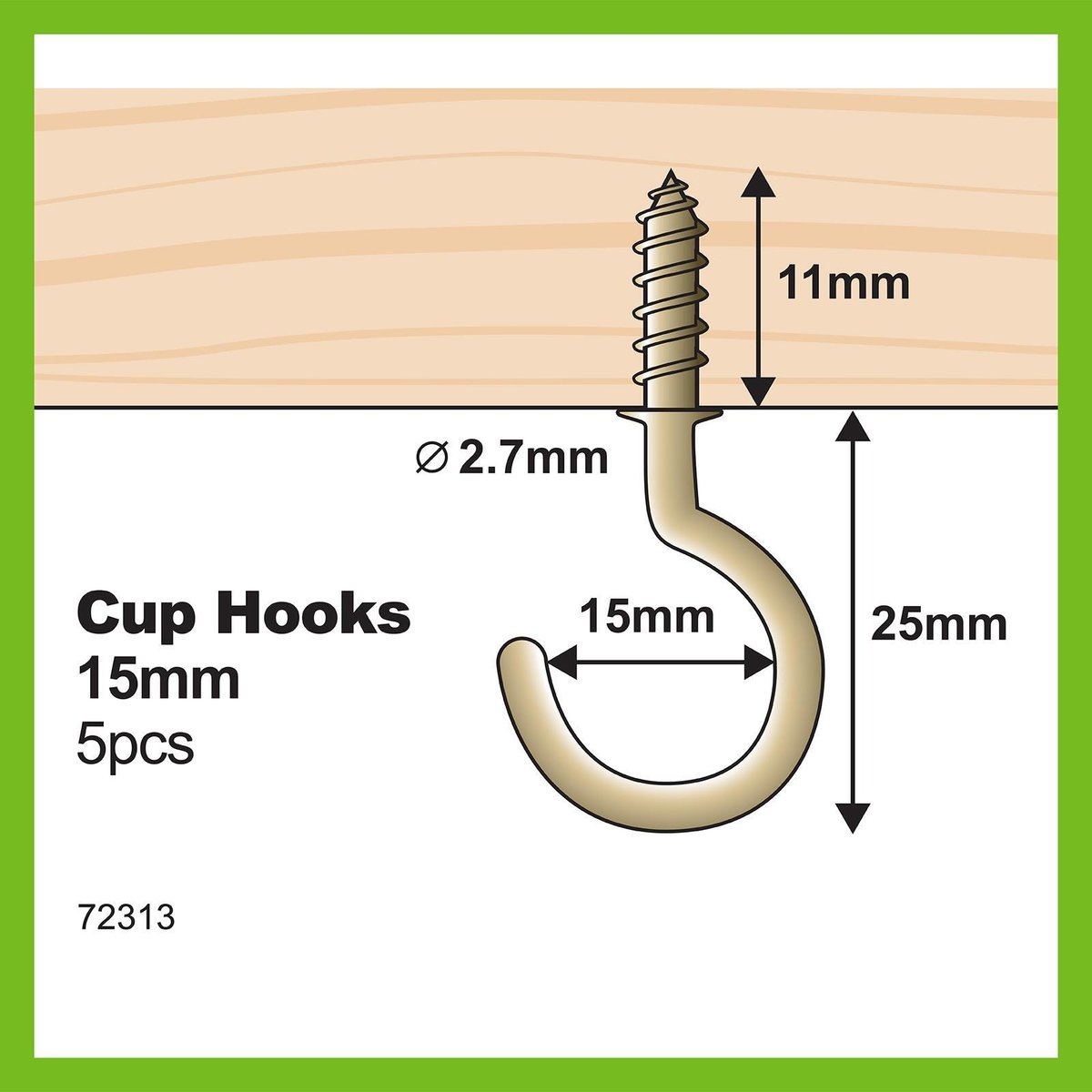 Everhang Cup Hooks - 15mm - Brass Plated - 5 Pack - SuperSaverAU - view 4