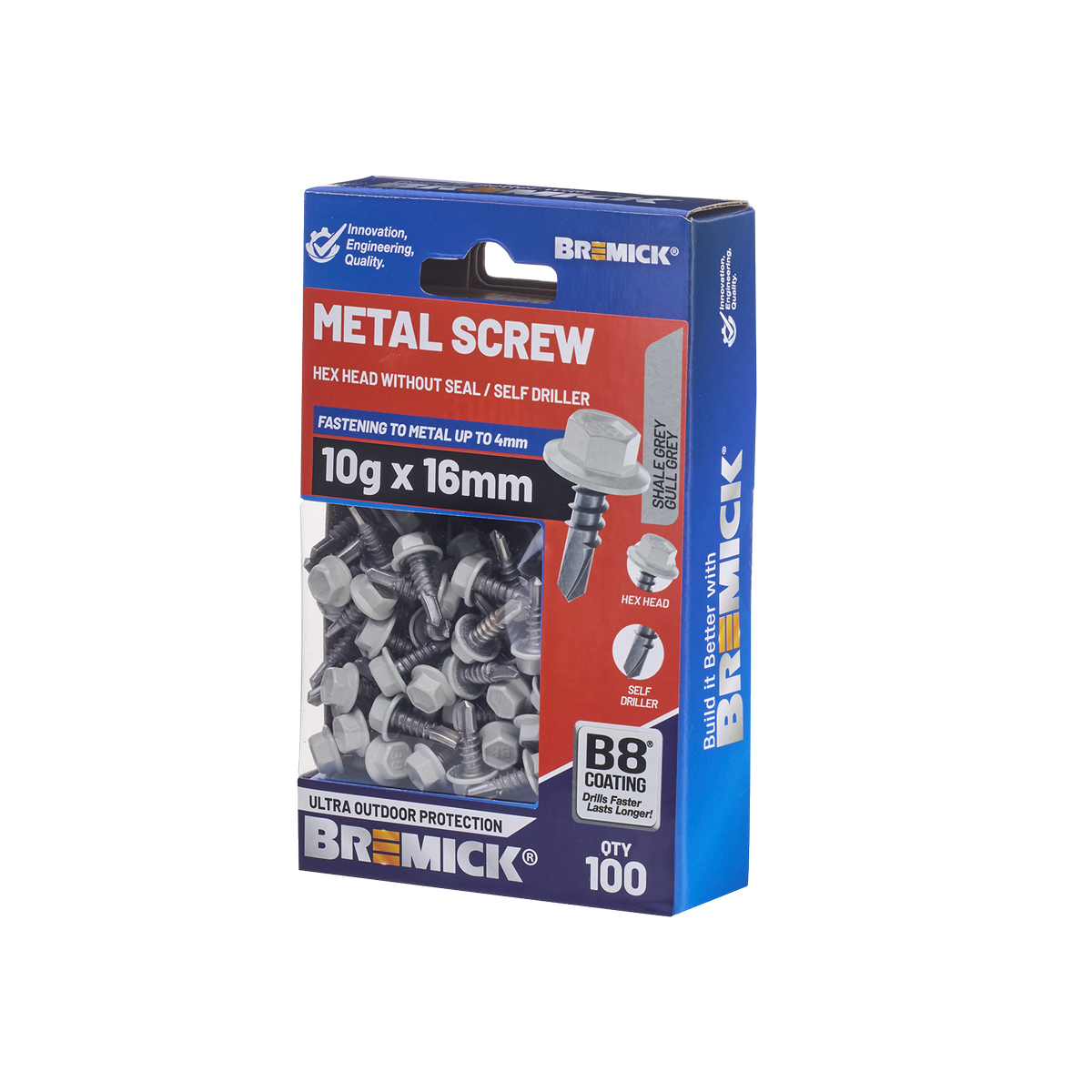 Bremick Metal Hex Screw 10g x 16mm B8 - Shale Grey - Pack of 100 - Self-Drilling - SuperSaverAU - view 1