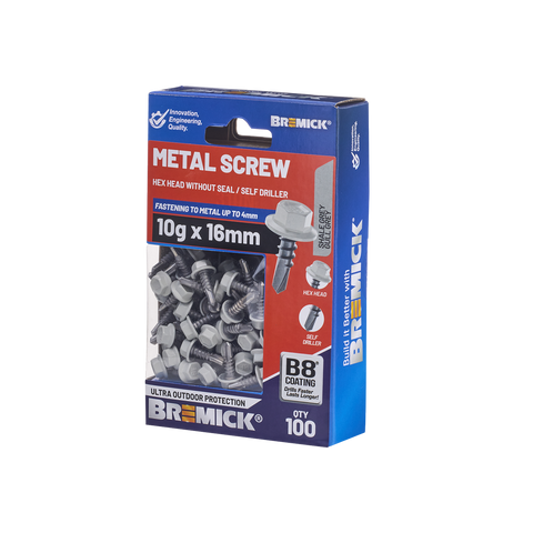 Bremick Metal Hex Screw 10g x 16mm B8 - Shale Grey - Pack of 100 - Self-Drilling - SuperSaverAU - view 1