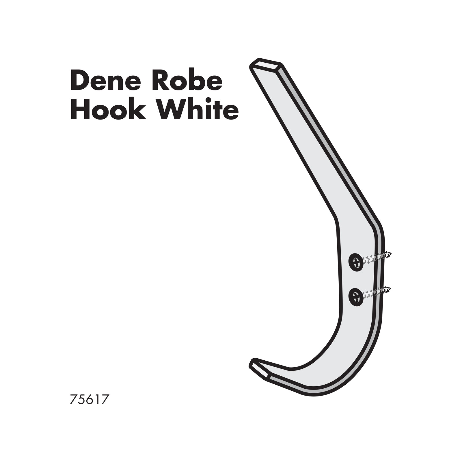 Adoored White Dene Wall Mounted Deco Hook Aluminium Powder Coated