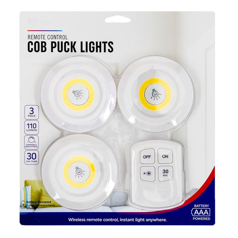 Lytworx Remote Control Battery Operated Puck Lights White 3 Pack Plastic 59466