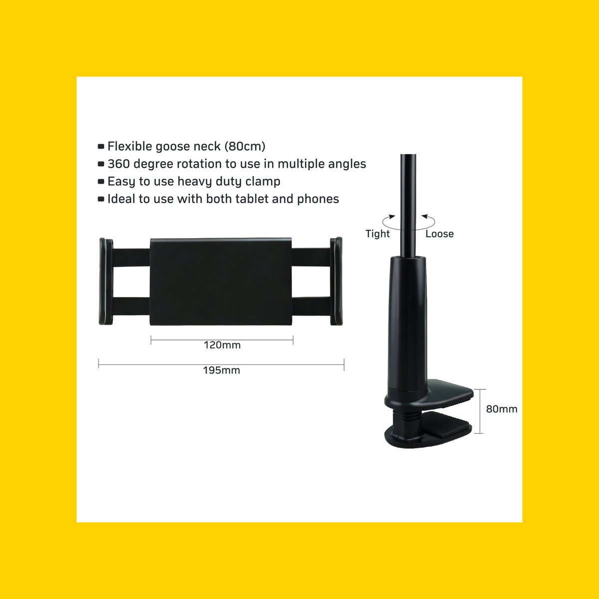 Antsig Phone and Tablet Holder with Heavy Duty Clamp and Flexible Arm