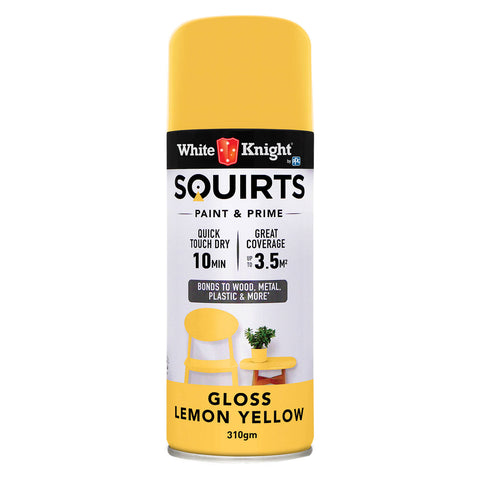 White Knight Squirts 310g Lemon Yellow Gloss Spray Paint - Indoor/Outdoor