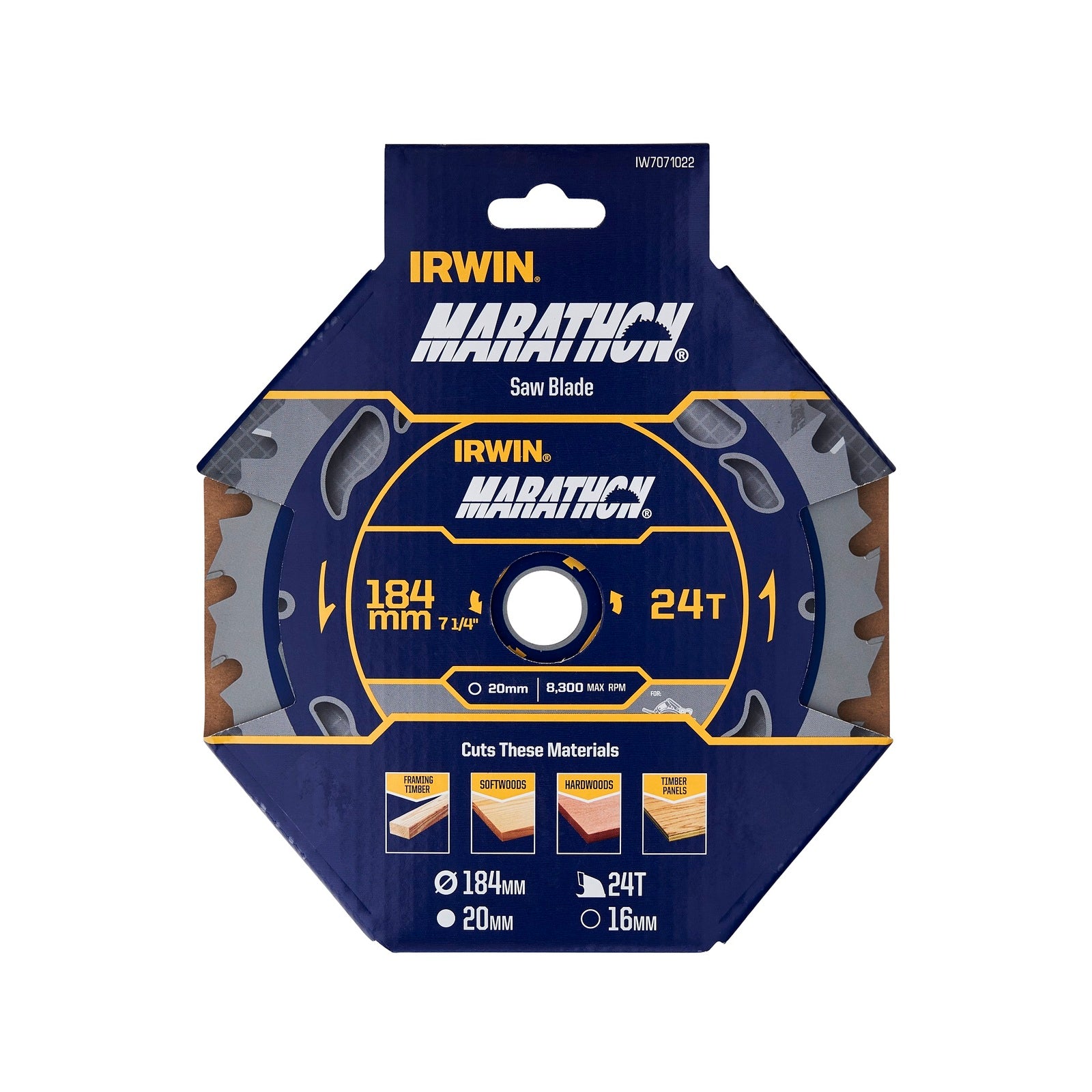 Irwin 184mm 24T Marathon Circular Saw Blade 20mm Arbor 16mm Bush