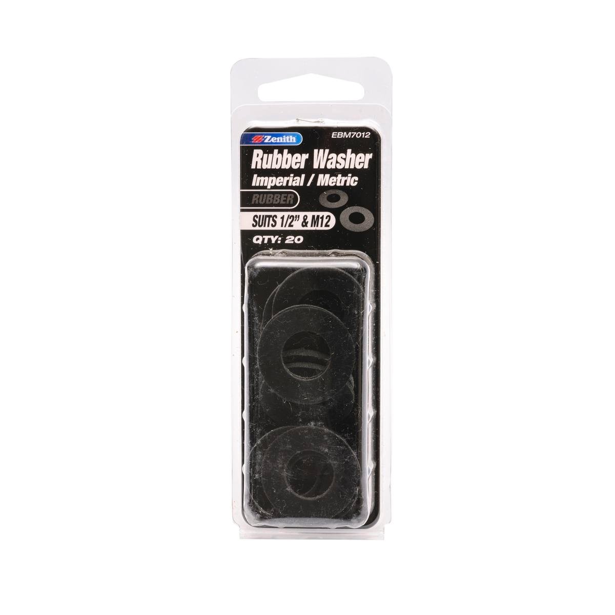 Zenith 1/2" and M12 Black Rubber Washer - 20 Pack