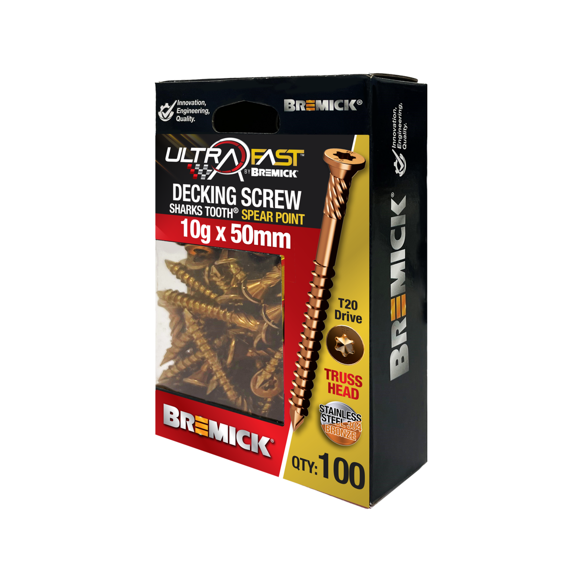 Bremick UltraFast 10g x 50mm 304 Stainless Steel Truss Head Deck Screws, Bronze, 100 Pack