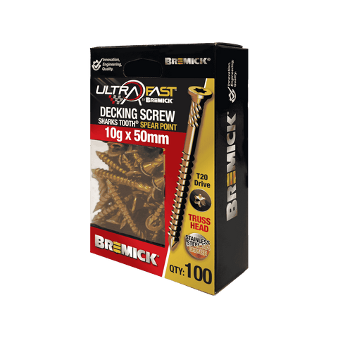 Bremick UltraFast 10g x 50mm 304 Stainless Steel Truss Head Deck Screws, Bronze, 100 Pack