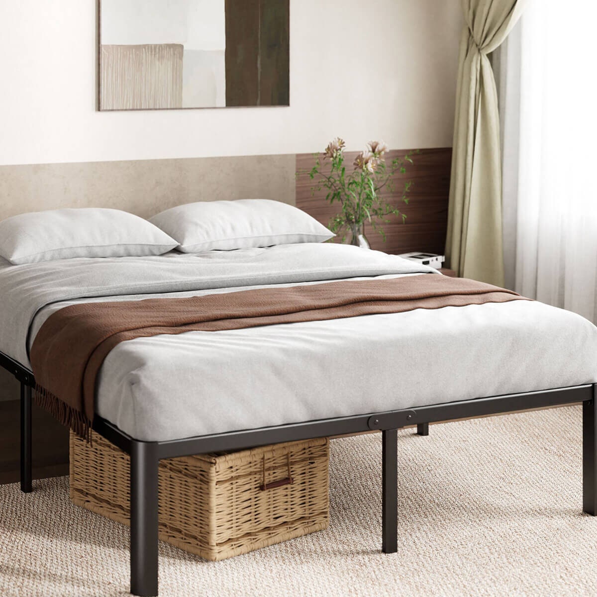 Zinus Double metal bed frame - black steel, steel slats, tool-free setup - AU-MPRC-16D