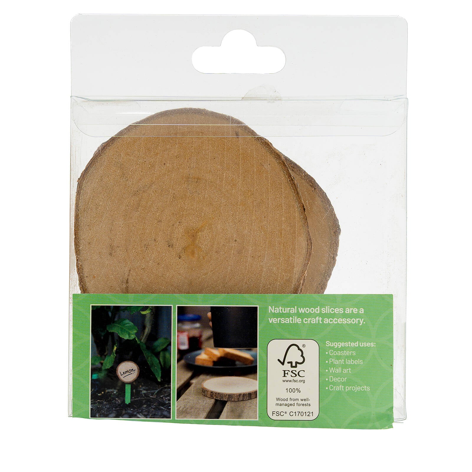 Crafted 8-9cm Round Natural Wood Craft Slices - 4 Pack