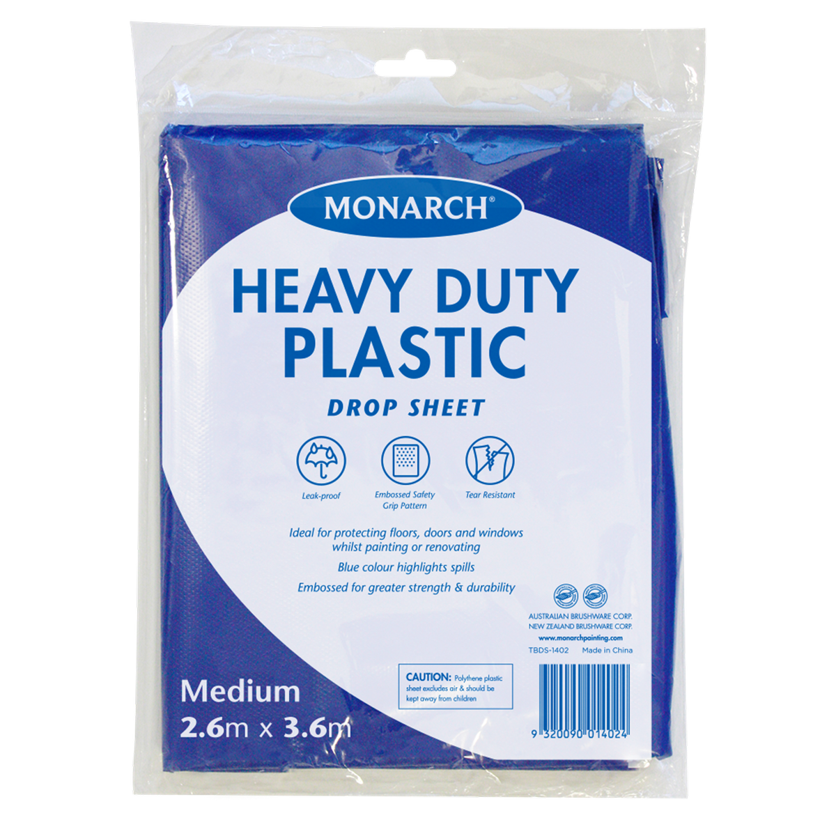 Monarch Plastic Drop Sheet - 2.6m x 3.6m - Blue - Leak Proof - SuperSaverAU - view 1