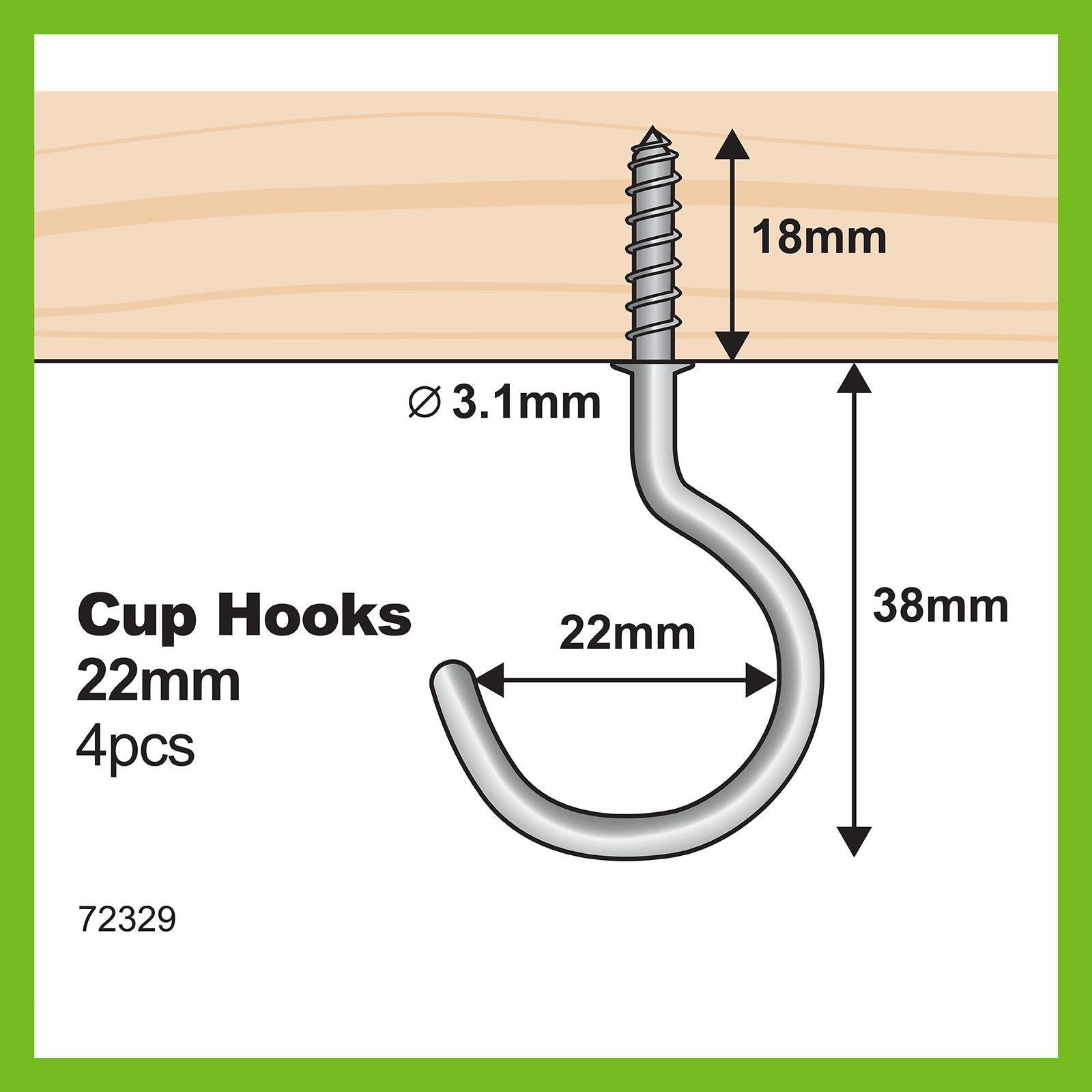 Everhang Zinc Plated Cup Hook 22mm 5kg - 4 Pack