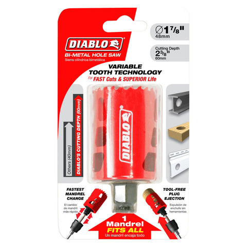 Diablo 48mm Bi-Metal Hole Saw, 60mm Depth, Wood Steel Plastics