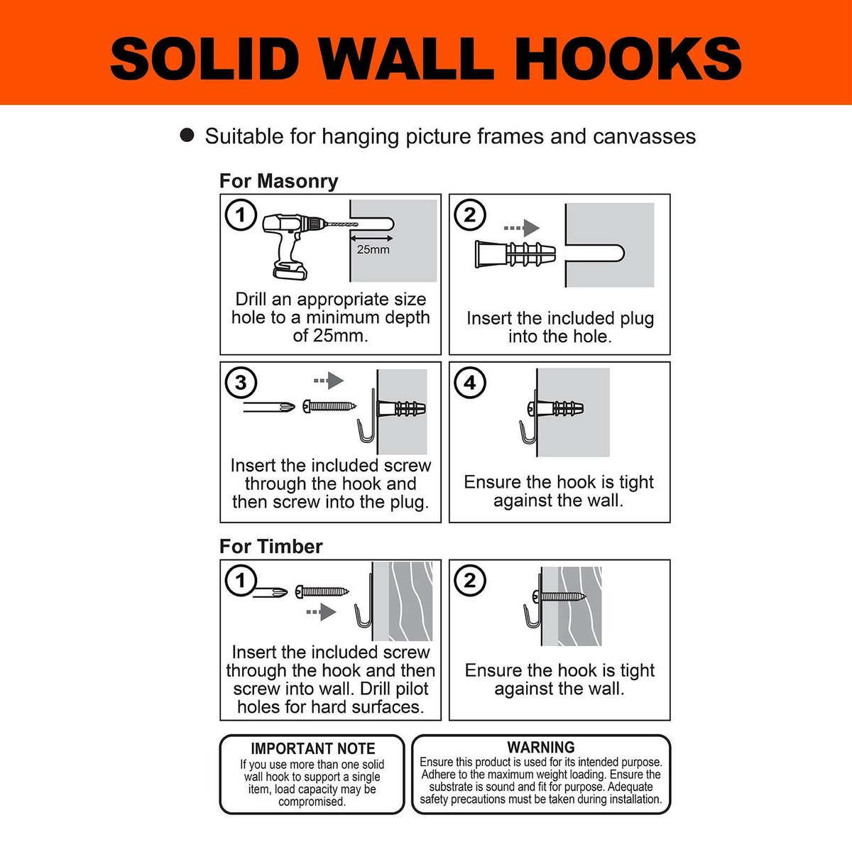 Everhang 15kg Solid Wall Picture Hanging Hook 3 Pack Steel Durable - SuperSaverAU - view 3