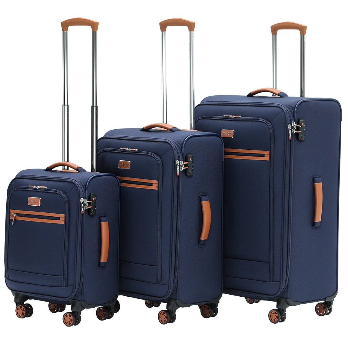 Tosca Park Avenue 3-Piece Luggage Set TCA6923 Navy Tan, Lightweight Nylon, TSA Locks - SuperSaverAU - view 2