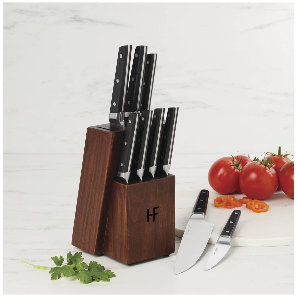 Hampton Forge 10 Piece Knife Block Set Black, High Carbon Stainless Steel, Full Tang - SuperSaverAU - view 3