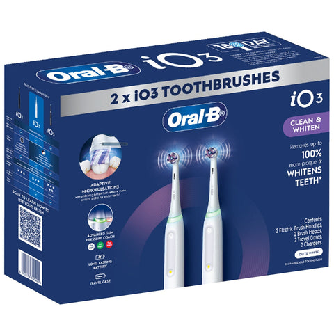 Oral-B iO Series 3 Electric Toothbrush, Dual Handle, Smart Modes, Pressure Sensor, White - SuperSaverAU - view 1