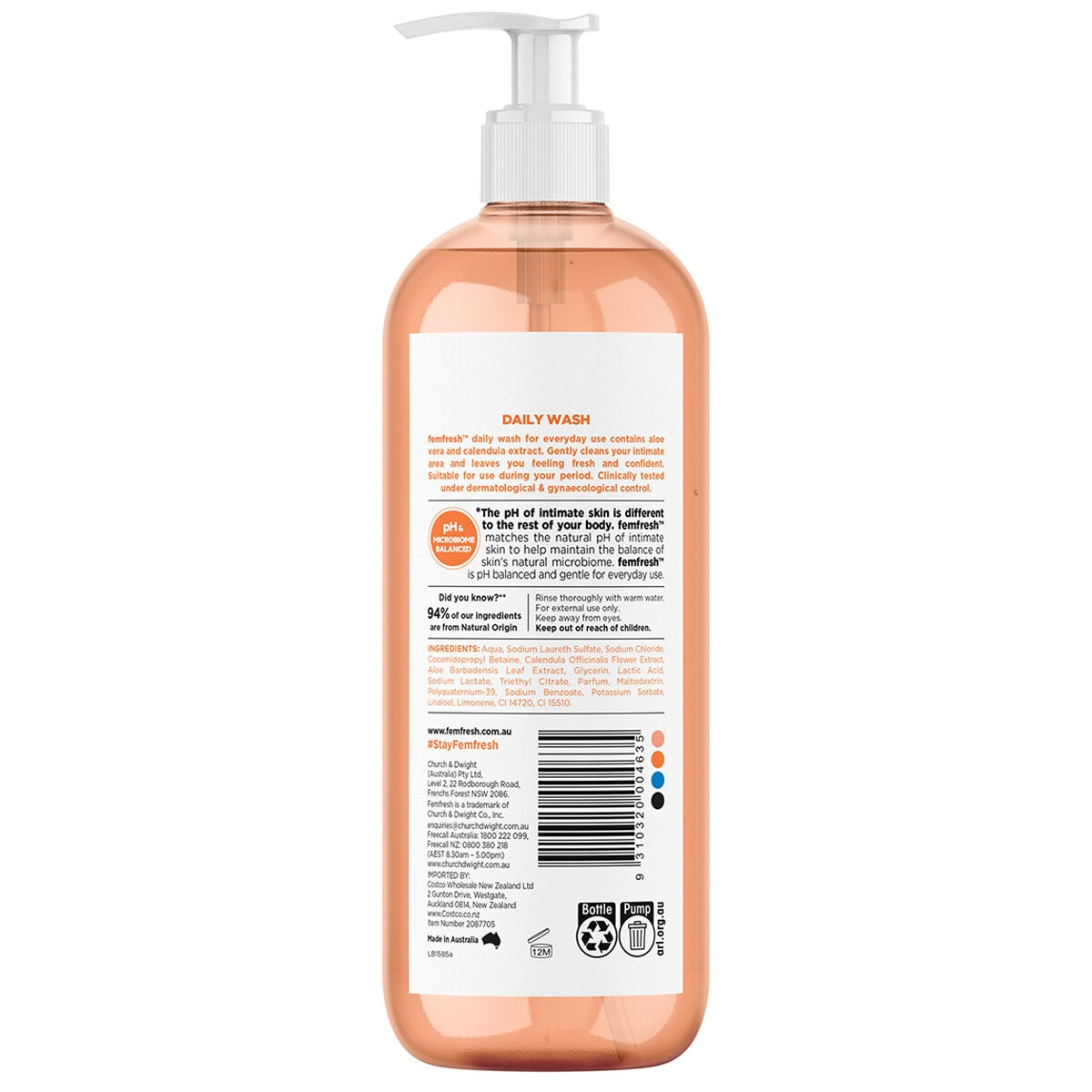 Femfresh Daily Soap-Free Intimate Wash 1L with Aloe Vera & Calendula Extracts - SuperSaverAU - view 2