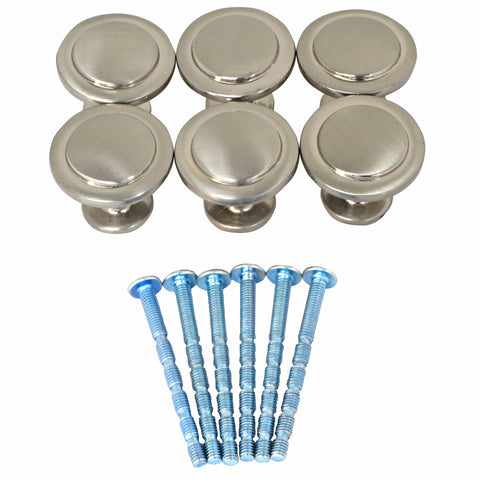 Ikonic Brushed Nickel Cupboard Knob Set, 6 Piece Metal Knobs for Cabinets