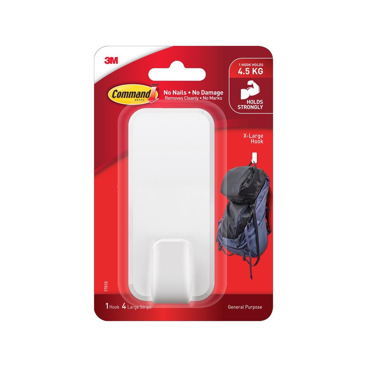 Command White Adhesive Extra Large Hook 4.5kg Hold Damage-Free