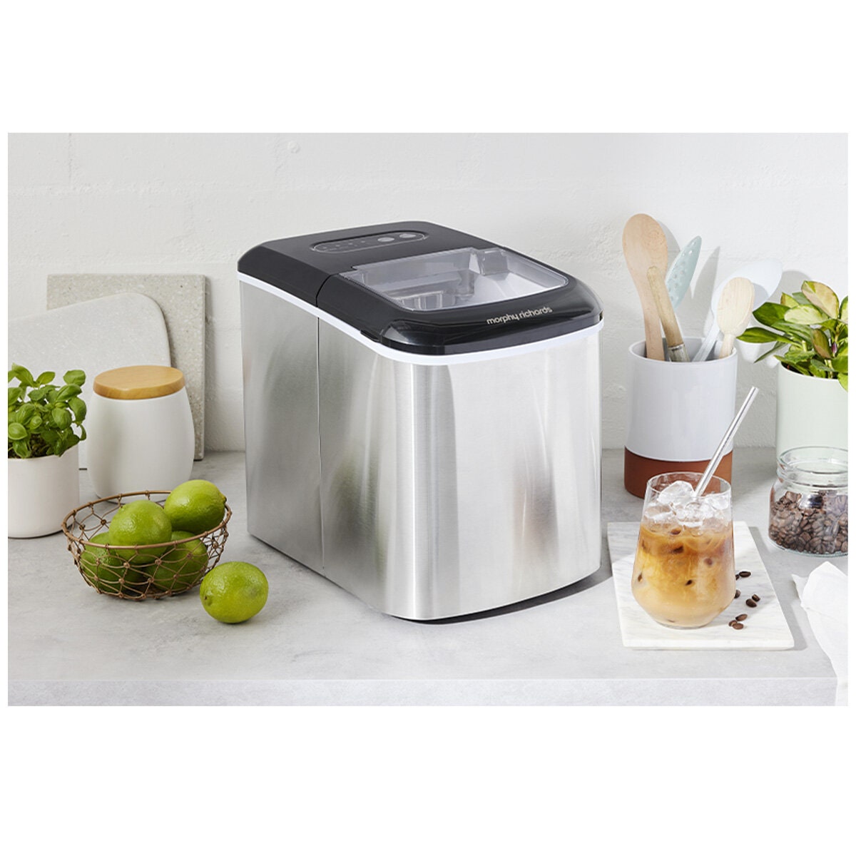 Morphy Richards Benchtop Ice Maker - 600g Ice Bin, Small or Large Cubes, Stainless Steel - MRIM15SS