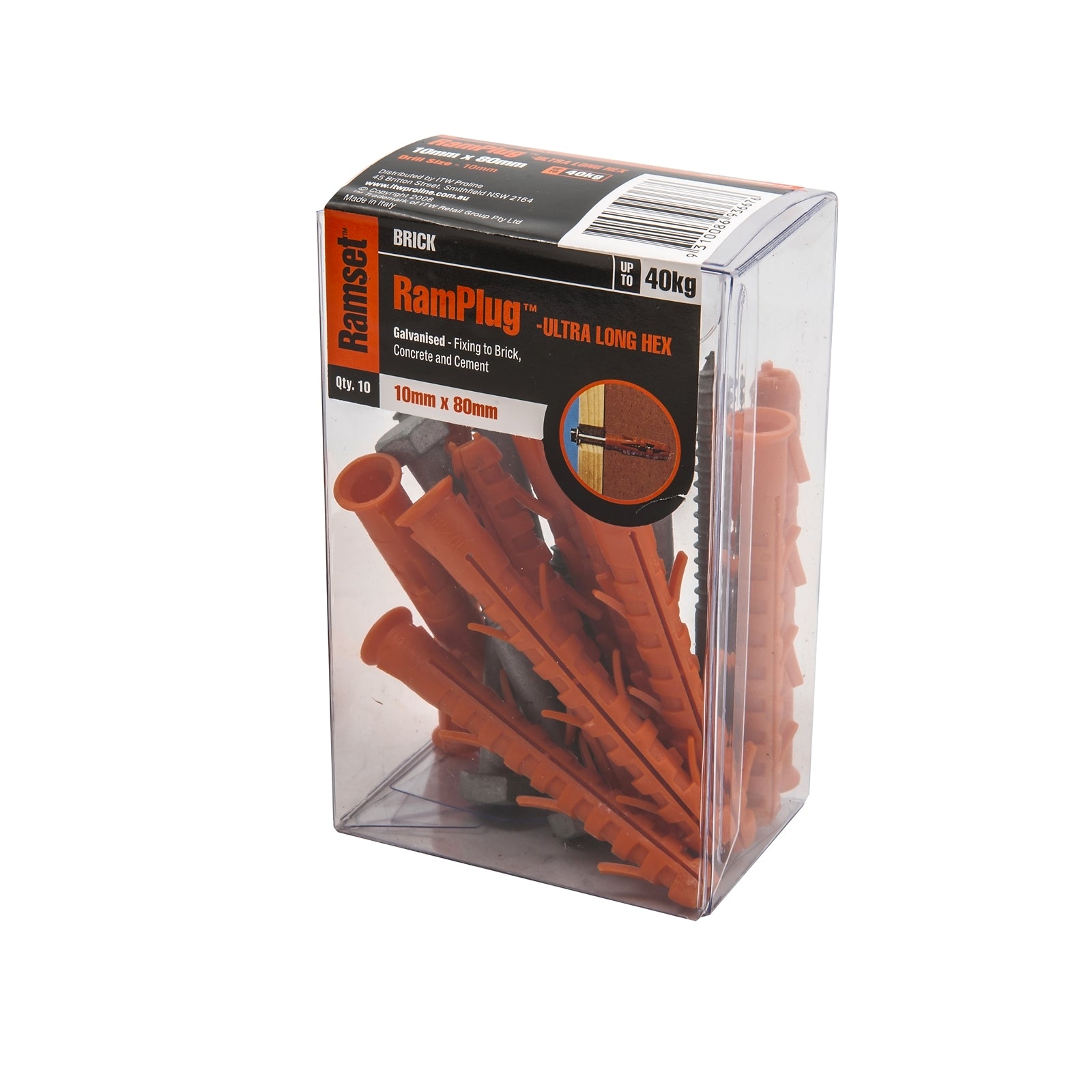 Ramset RamPlug Ultra-Long 10 x 80mm Hex Galvanised Frame Anchor 10 Pack - Nylon