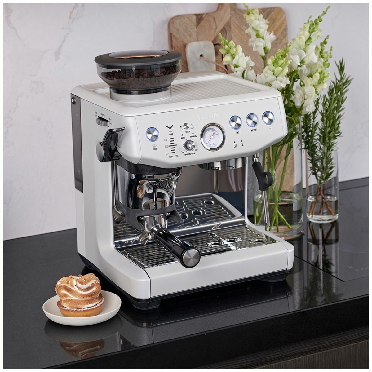 Breville Barista Express Impress Coffee Machine - Assisted Tamping, Sea Salt White - BES876SST4IAN1