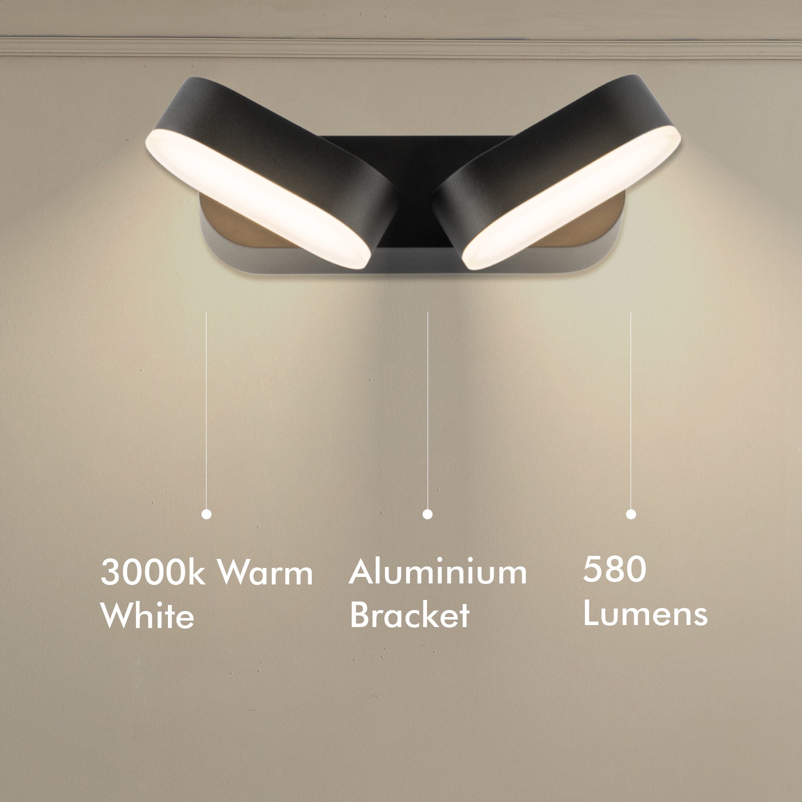 Verve Design Colton 230mm Black Aluminium LED Wall Light Indoor Hardwired AWL115BK