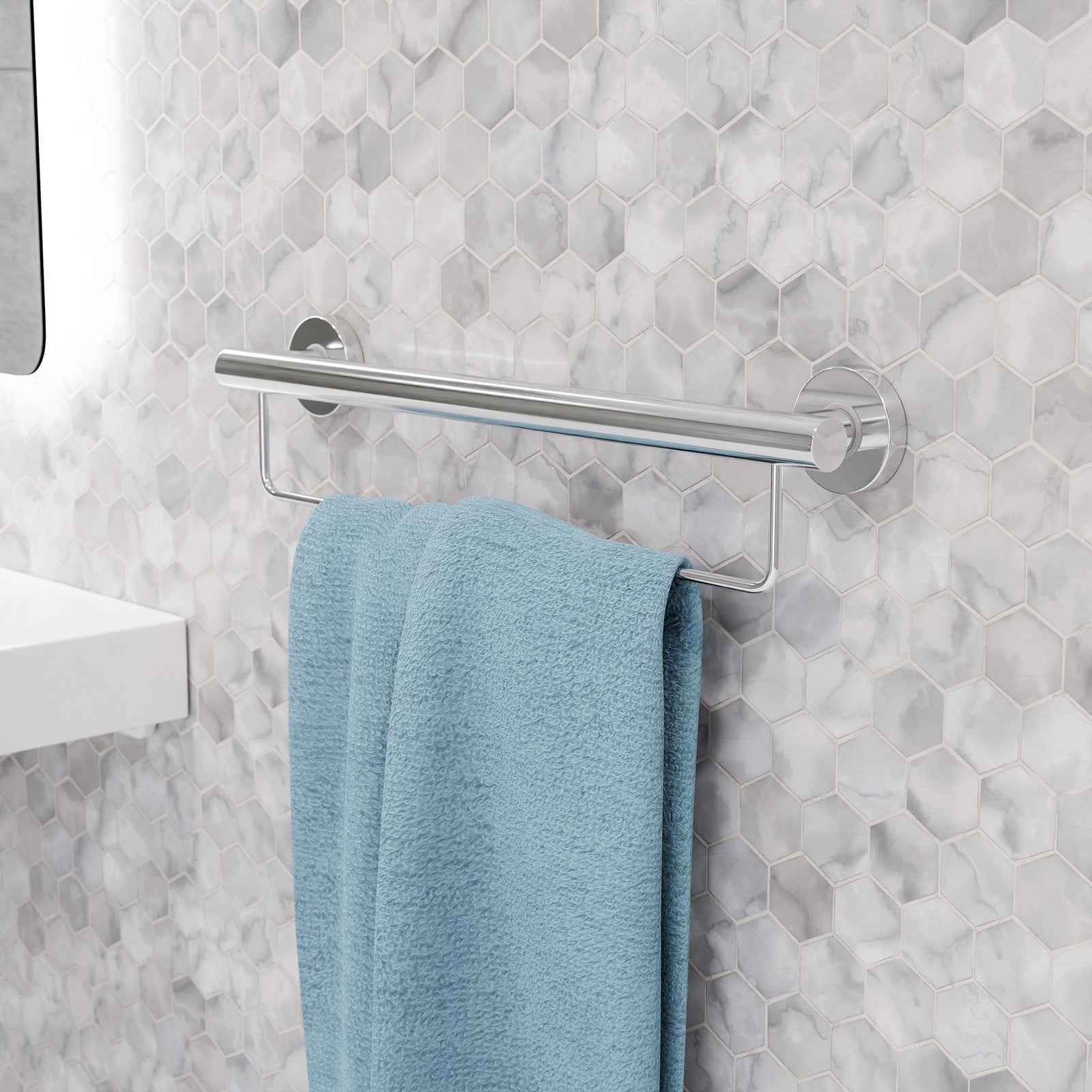 evekare 600mm Towel Rail with Grab Rail - 32mm Stainless Steel 110kg